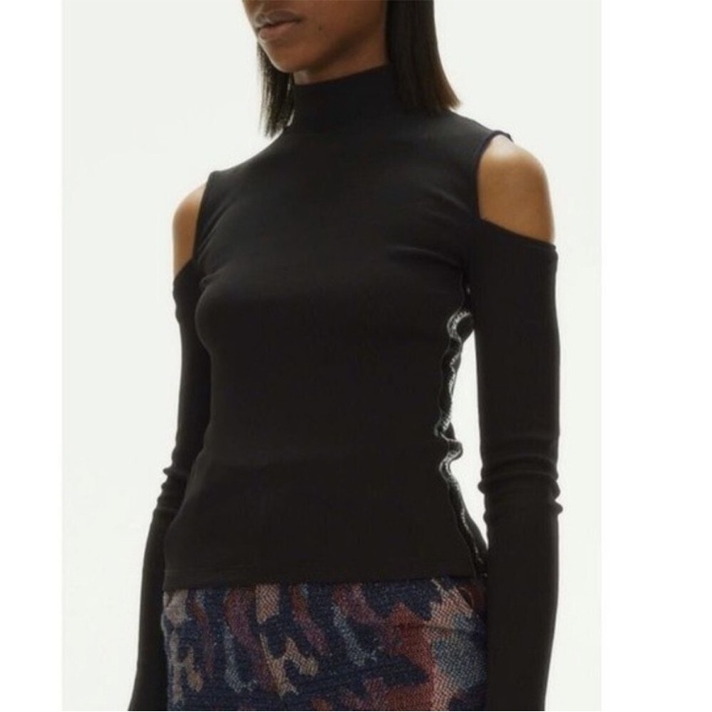 Milly Black Cut Off Shoulder Y2K Turtleneck‎ Knit Size S